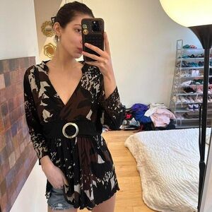 Black and Brown Patterned Blouse